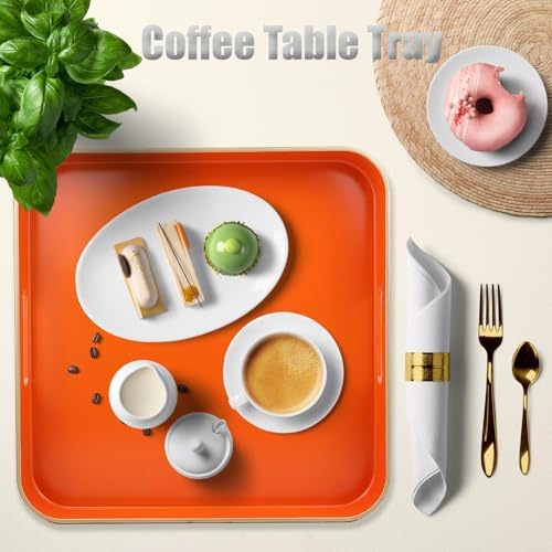 Orange Square Decorative Tray with Handles, 13"*13" Versatile Serving Tray for Coffee Table, Ottoman, Ideal for Serving, Displaying, Organizing - Image 6