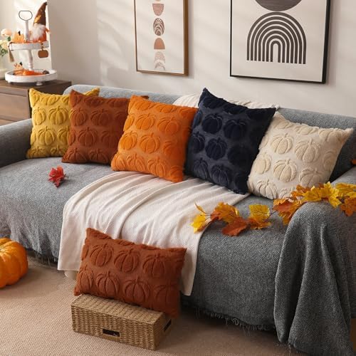 DFXSZ Fall Pillow Covers 20x20 2Pcs Navy Blue Pumpkin Fall Decorations - Image 5