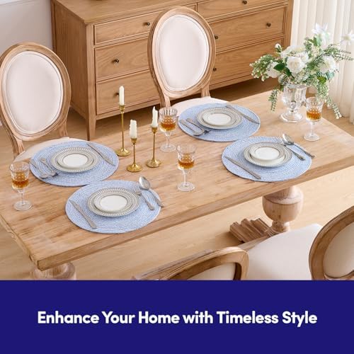 Round Placemats Set of 6-100% Cotton Two-Tone Placemat for Dining Table - Woven Braided Table Setting Place Mat - Washable Table Decor for Kitchen, Farmhouse, Rustic, Everyday Use, Dark Blue - Image 7
