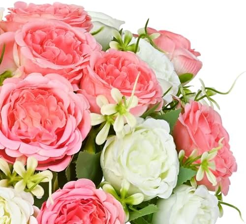 2 Packs Peonies Artificial Flowers Mixed White Pink Silk Artificial Peonies - Image 6
