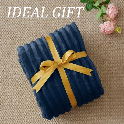 BEDELITE Ribbed Twin Blanket for Couch & Bed, Navy, 66"x90" - Image 6