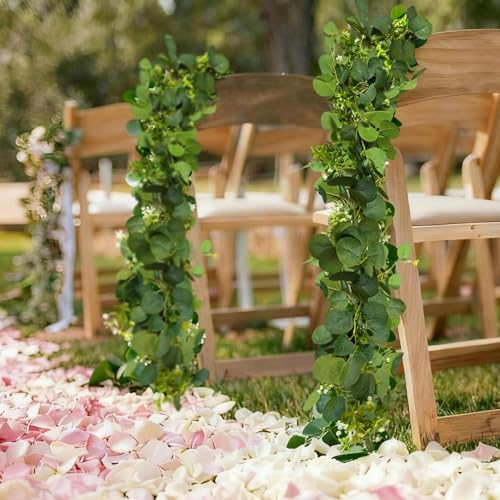 4 Packs 5.74 Ft Artificial Eucalyptus Garland Leaves with Flowers Artificial Fake Greenery Hanging Vines for Wedding Table Home Stairs Decor Decorations Garland for Mantle - Image 7