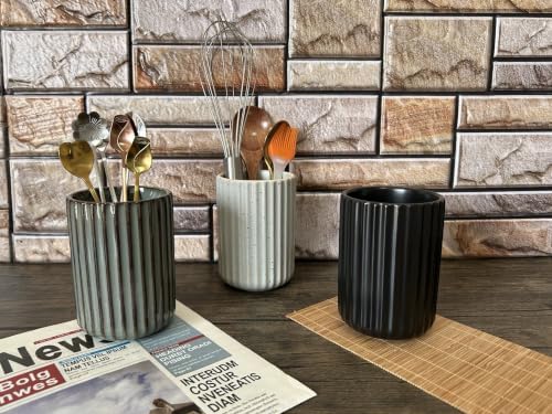Stoneware Toothbrush Holder for Bathroom Tooth Brush Holder for Bathroom Toothbrush Cup Toothbrush Holders Cute Fluted Vertical Ribbed Stripe (Concrete Grey) - Image 7
