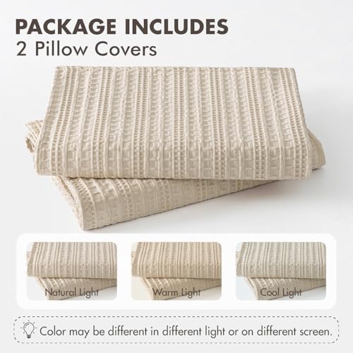 Decorative Waffle Throw Pillow Covers 18x18 Oatmeal 2 Pack - Image 7