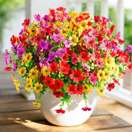 40 Pcs Artificial Flowers for Outdoors Fake Flowers UV Resistant, Artificial Plants Outdoor Indoor Faux Plastic Fake Plants for Planter Front Door Garden Porch Yard Home Decor(Pink Red Purple Yellow) - Image 6