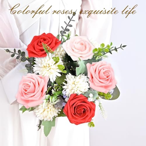 BLEUM CADE 16Pcs Artificial Flowers Fake Foam Roses with Stems for Wedding - Image 7