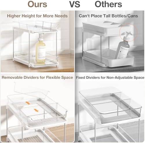 Delamu 2-Tier Bathroom Under Sink Organizers and Storage, Pull Out Cabinet Drawers with Anti-Slip Design, Multi-Purpose Storage for Kitchen, Pantry, Bathroom & Home Organization, Snowy, 1 Pack - Image 6