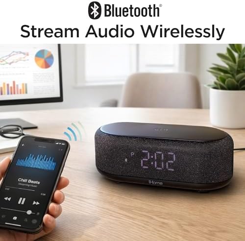 iHome Bluetooth Alarm Clock with Wireless Charger and USB Charging Station, Digital Alarm Clock for Bedrooms, Office, or Dorm (iBTW112) - Image 5