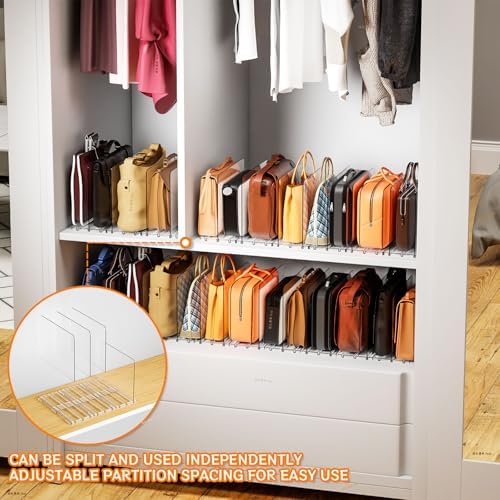 Yieach Clear Acrylic Shelf Dividers for Closet Organization,8 Pack Adjustable Bags,Clutch,Purse Organizer and Storage,Handbag Organizer for Closets,Purse Divider,8.8″ Tall Sweater,Tshirt,Towel Divider - Image 6