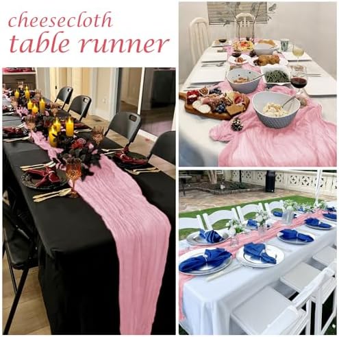 12 Pack Light Pink Cheesecloth Table Runner 17 x 108 Inch Gauze Table Runner Fabric Semi Sheer Cheese Cloth Table Decor Bulk for Rustic Romantic Wedding Baby Shower Table Decoration - Image 7