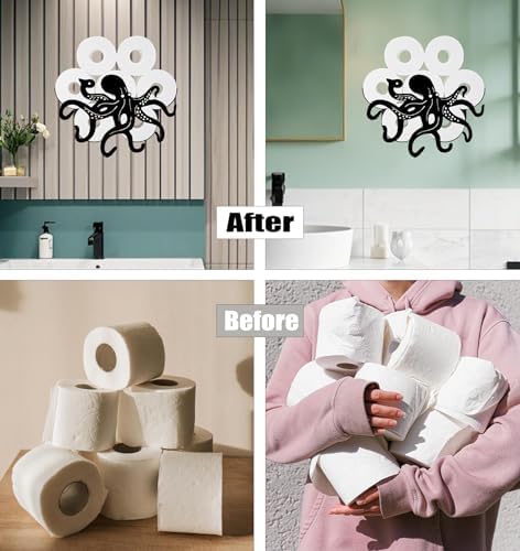 Octopus Toilet Tissue Holder,Animal Paper Holders,Decorative Metal Papers Holder,Funny Toilet Animal Storage for Bathrooms,Bathroom Paper Organizer for Extra 8 Rolls Wall Mounted Art Decor - Image 6