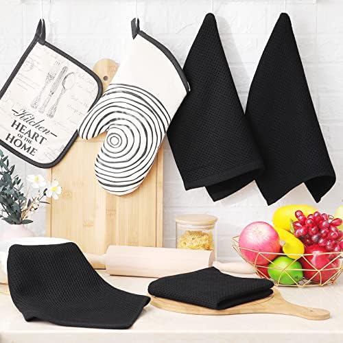 Homaxy 100% Cotton Waffle Weave Kitchen Dish Cloths 12-Pack, Black - Image 6