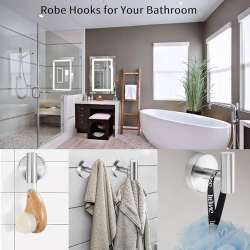Kruodop Towel Hooks for Bathroom,4 Packs Wall Mount Towel Holder,Black Matte Wall Robe Hook,Stainless Steel Heavy Duty Door Hanger Towel Hook for Kitchen, Bedroom,Hotel,Pool,Coats - Silver - Image 6