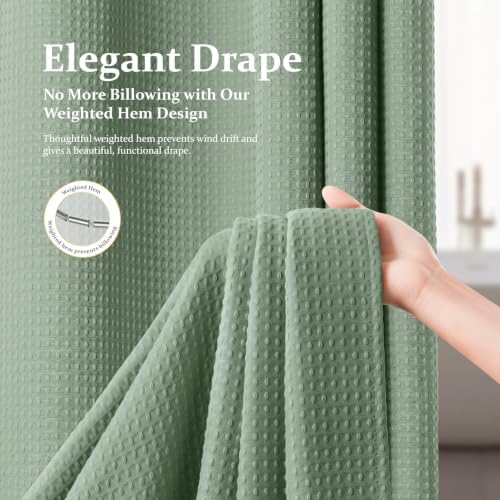 Dynamene Waffle Shower Curtain 256 GSM Heavy Duty Fabric 72"x72" Sage Green - Image 6