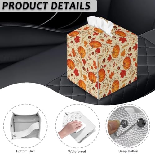 Thanksgiving Tissue Holder for Bathroom Pumpkin Leaves Modern Decorative Tissue Box Case Organizer Holder with Bottom Belt for Fall Home Office Decor - Image 7