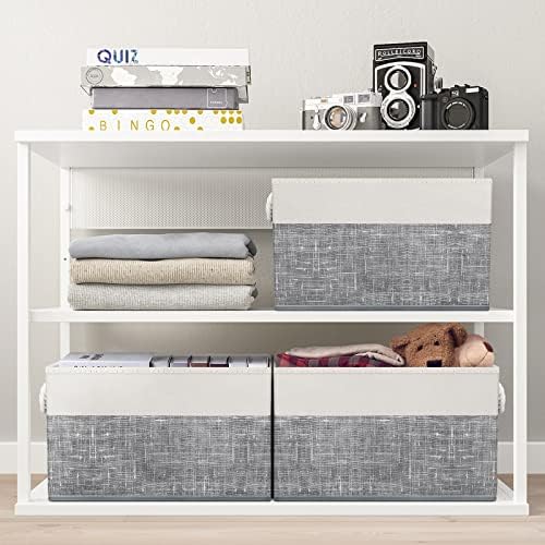 Fab totes Storage Bins 6-Pack, Foldable Storage Baskets for Organizing Toys, Books, Shelves, Closet, Large Storage Box with Rope Handles, Sturdy Organizer Bins, White & Grey - Image 7