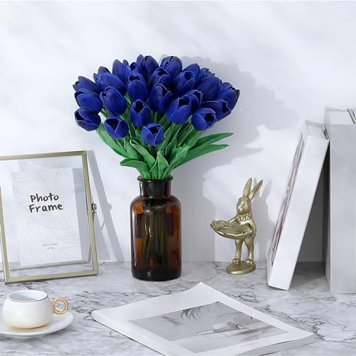 SITUMEIZI 15pcs Tulips Fake Blue Artificial Flowers Real Touch 14" PU Flower for Home Decor Spring Easter Wedding Bouquet Decorations Floral Arrangements(Deep Blue) - Image 6