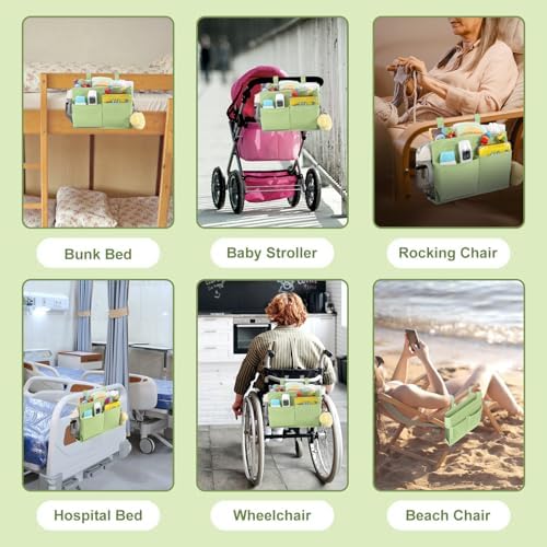 Surblue Bedside Caddy Hanging Bed Organizer Storage Bag Pocket for Bunk and Hospital Beds, College Dorm Rooms Baby Bed Rails, Camp 4 Pockets and 2 Hooks (Small,Sage Green) - Image 6