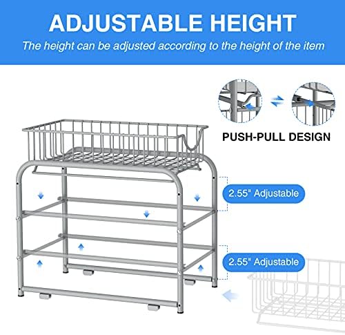 2-Tier Pull Out Organizer Under Sink Sliding Cabinet Rack,Sliver - Image 6