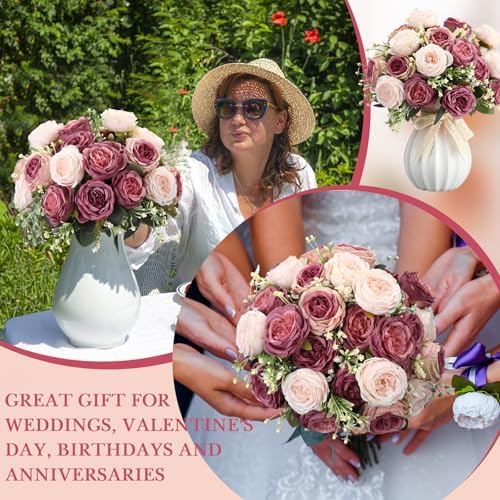 Geosar 8 Bundles Artificial Peonies Flowers,Dusty Pink, Dusty Rose - Image 6