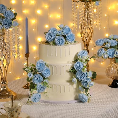 4 Bunches Peony Artificial Flowers Blue Flowers Silk Peonies Bouquets for Wedding Party Table Centerpieces Floral Arrangement Home Kitchen Decor - Image 7