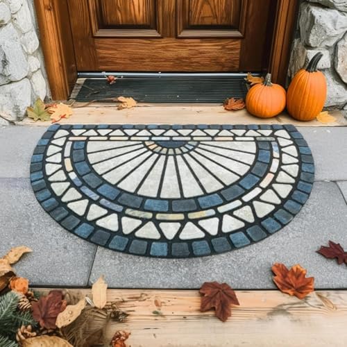 CHICHIC Front Door Mat 24"x36" Outdoors Heavy Duty Rubber Mat, Blue Green - Image 6