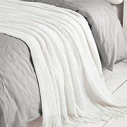 BOURINA Off White Throw Blanket 60x80Inch Boho Knit Soft Throw Sofa Blanket - Image 6