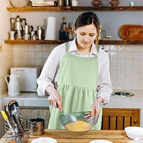Cotton Linen Apron Cross Back Apron for Women with Pockets Pinafore Dress - Image 6
