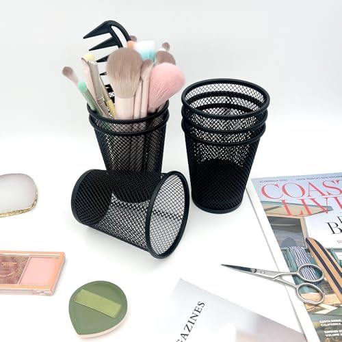 6 Pack Wire Mesh Pen Holder Set – Black Metal Pencil Cups for Desk Organizer, Office & Home Accessories - Image 7