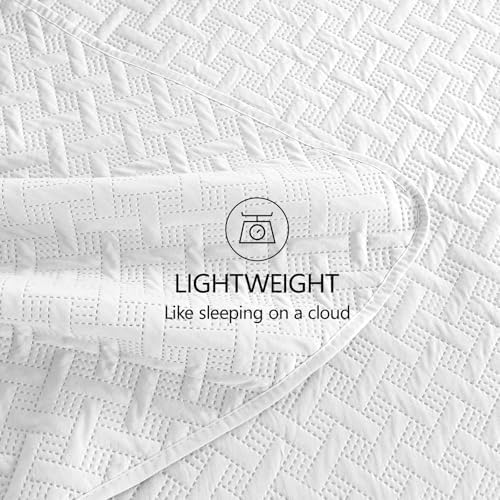 FLYMME Queen Quilt Bedding Set White Lightweight Bedspreads Full Size,Modern Style Geometric Weave Stripe Pattern,Soft Microfiber Bed Coverlet for All Season (1 Quilt, 2 Shams) - Image 6
