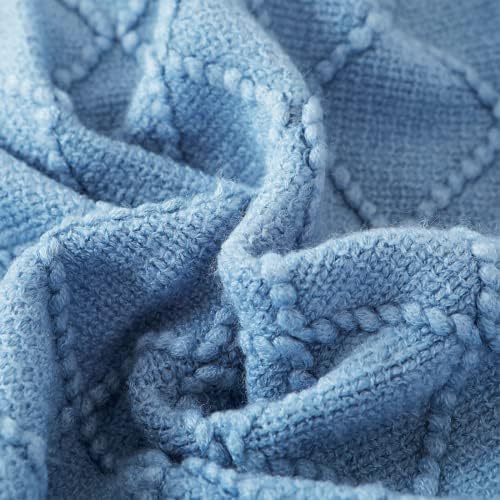 BOURINA Blue Throw Blanket 50x60 Inch Boho Knitted Soft Throw Sofa Blanket - Image 6