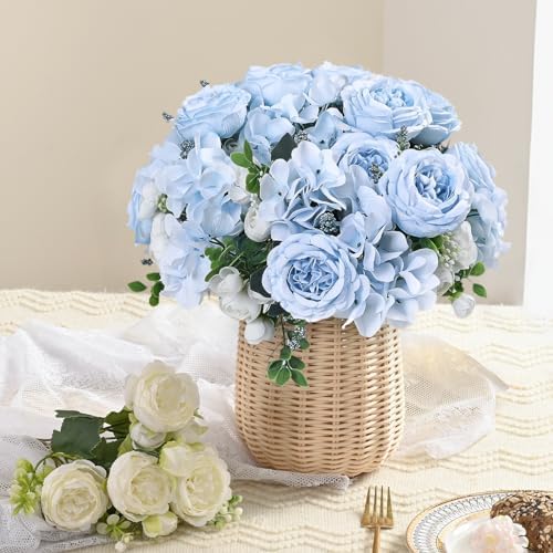 2 Packs Peonies Artificial Flowers, Blue Silk Flowers Artificial Peonies - Image 7