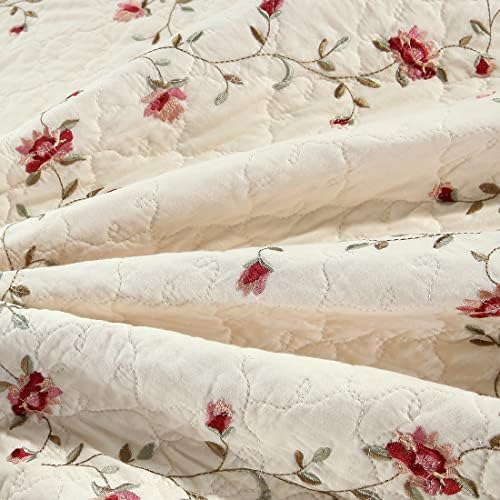 vctops 2-Piece Elegant Floral Embroidered Pillow Shams King Size 100% Cotton Quilted Decorative Pillow Shams Set (Cream,20"x36") - Image 7