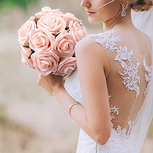 Mocoosy 50Pcs Artificial Roses Flowers, Blush Pink Roses Artificial Flowers Foam Fake Roses with Stem for Wedding Bridal Bouquets Party Centerpieces Artificial Flowers Crafts DIY Home Decoration - Image 6