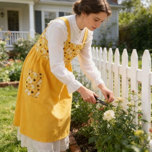 Cotton Linen Apron Cross Back Apron for Women with Pockets Pinafore Dress - Image 7