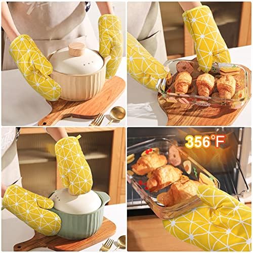 AUAUY Oven Mitts and Potholders BBQ Gloves-Oven Mitts and Pot Holders with Recycled Infill Silicone Non-Slip Cooking Gloves for Cooking Baking Grilling (6-Piece Set,Yellow) - Image 7