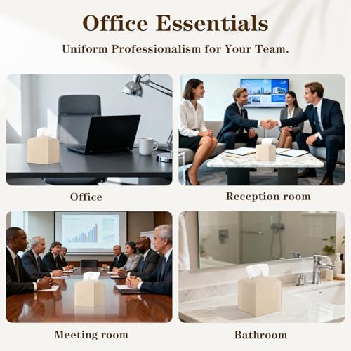 6-Pack Square Tissue Box Cover Holder, Beige PU Leather Decorative Covers for Living Room, Bathroom, Office & Car - Image 7