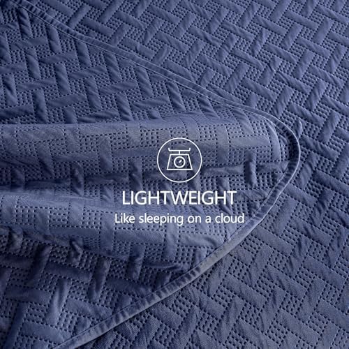 FLYMME Quilts Queen Size - Ultra Soft Navy Blue Quilt Lightweight Microfiber Bedspreads, Classic Basket Weave Pattern Bedspread Bed Coverlet 3 Pieces for All-Season (1 Quilt, 2 Pillow Shams) - Image 6