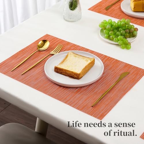 Leetaltree Orange Placemats Set of 4 - Heat Resistant Non-Slip Place mats for Dining Table, Washable Durable PVC Vinyl Woven Table Mats(Orange, 4) - Image 6