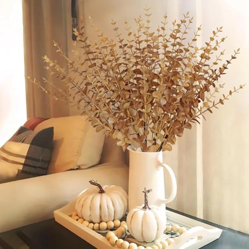 GnFlus 5 Pcs Artificial Eucalyptus Stems Fall Eucalyptus Leaves Autumn Leaf Branches Fall Decorations with Foam Fall Leaves for Home Floral Arrangement Autumn Festival Thanksgiving Decor Brown - Image 5