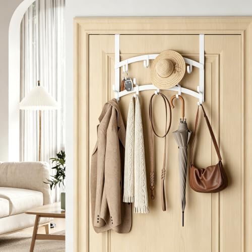 Consumest Over the Door Hooks Organizer - 2 Tier Door Hanger with 14 Hook Heavy Duty Stainless Steel for Towels, Coats, Jackets & Bags, Towel Rack for Bathroom Bedroom, Fits Up to 1.77" Doors, White - Image 6