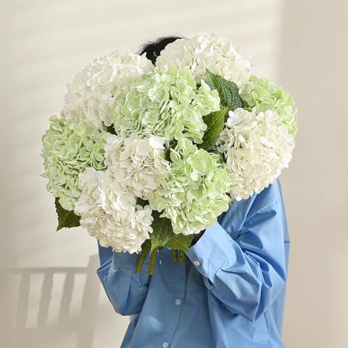 4Pcs 21in Latex Real Touch Hydrangea Artificial Flowers (Mixed White&Green) - Image 6