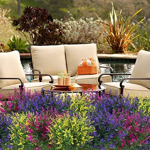 16 Bundles Outdoor Artificial Lavender Fake UV Resistant No Fade Flowers Shrubs, Faux Plastic Greenery for Hanging Plants Garden Porch Window Box Home Wedding Decor (Yellow) - Image 7
