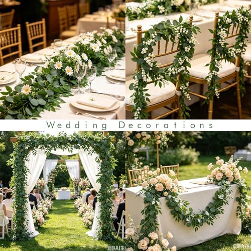 GREENTIME 4Pack 6.5Ft Artificial Eucalyptus Garland with Willow Leaves - Image 6