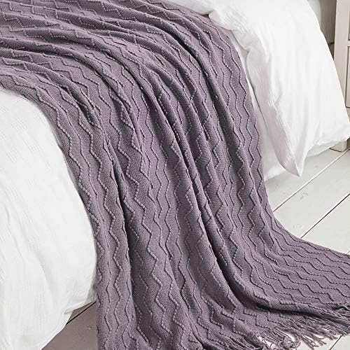 BOURINA Dark Lavender Throw Blanket 50x60 Inch Knit Soft Throw Sofa Blanket - Image 6