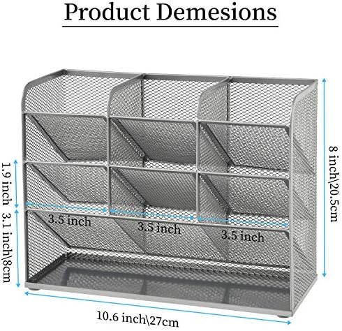 Marbrasse Mesh Desk Organizer, Multi-Functional Pen Holder, Desktop Stationary Organizer, Storage Rack for School, Home, Office, Art Supplies (Mesh Pen Holder-Silver) - Image 6