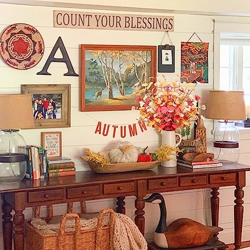 Beferr Fall Eucalyptus Stems Decor, 5Pcs 24" Faux Eucalyptus Branches Artificial Autumn Plants Decorations Fall Floral Arrangements Farmhouse Home Table Centerpiece - Image 6