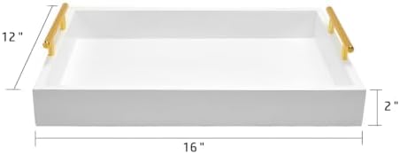 16"x12" Serving Trays with Handles, White Decorative Serving Tray, Ottoman Trays, Living Room, Bathroom, and Outdoors Decorative Trays (White) - Image 3