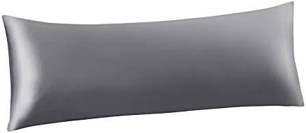 Ersmak Satin Body Pillow Cover, 20x54 Inches Grey Ultra Soft Case for Hair and Skin, Silky Slip Cooling Long Side Pillowcase With Envelope Closure by Ersmak