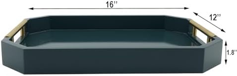 Serving Tray with Polished Metal Handles, Hexagon Coffee Table Tray, Modern Rectangle Decorative Tray, Large Ottoman Tray, Perfect for Storage and Display (Teal Rectangle) - Image 6